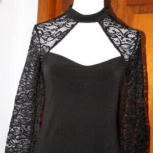 Express black top w/cut out chest, choker, sheer cut out sleeves & upper back.